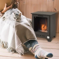 HOMCOM Cheminée bioéthanol sur Pieds brûleur 0,9 L, 3h de durée de combustion Style néo-rétro poêle dim. 40L x 30l x 50H cm Couverture 20-25 m² Noir(m-13)