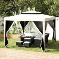 Outsunny Tonnelle barnum de jardin 3 x 3 m avec 4 moustiquaires amovibles - double toit - crème(m-10)