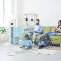 HOMCOM Ventilateur colonne 55W 3 vitesses, télécommande, minuterie 24h, oscillant, mode veille, blanc(m-10)