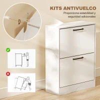 HOMCOM Zapatero Estrecho 2 Puertas de Alto Brillo Estantes Ajustables Diseño Mármol para 8 Pares de Zapatos 60x24x80 cm Blanco(m-7)
