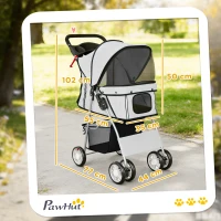 PawHut Cărucior pliabil pentru câini Buggy cu bandă reflectorizantă Coș de depozitare Pernă pentru câini mici până la 10 kg 77x44x102 cm Gri(m-3)