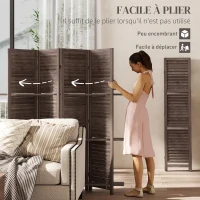 HOMCOM Paravent intérieur en bois 4 panneaux 160 x 170 cm, séparateur de pièce pliable avec 3 étagères, noyer(m-5)