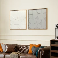 HOMCOM Lot de 2 tableaux abstraits 3D, décoration murale en bois géométrique, pour salon, chambre, bureau, 80 x 80 cm, blanc(m-10)
