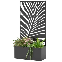 Outsunny Jardinière avec treillis, bac à fleurs, avec brise-vue, pour plantes grimpantes, métal, 90 x 40 x 180 cm, noir(m-1)