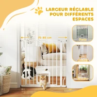 PawHut Barrière de sécurité chien extensible 75-85 cm, barrière d'escalier double verrouillage, hauteur 76 cm, blanc(m-4)