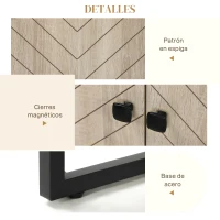 HOMCOM Aparador de Salón con 4 Puertas con Diseño Chevron Estantes Ajustables Patas de Acero 140,5x40x81,5 cm Roble(m-8)