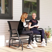 Outsunny Banc à Bascule de Jardin 2 Places Design Contemporain Grand Confort accoudoirs Assise et Dossier Ergonomique métal textilène Noir(m-10)