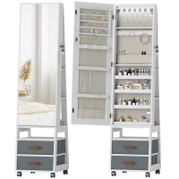 HOMCOM Schmuckschrank mit LED-Innenbeleuchtung Rollen 360° drehbar Offene Ablagen Stoffschubladen Weiß(m-7)