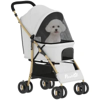PawHut Carrito para Mascotas con 2 Puertas Ventana de Malla Cesta de Almacenamiento Cuerda de Seguridad 80x44,5x97 cm Gris Claro(m-10)