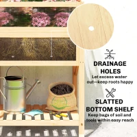 Outsunny Pat înălțat cu capotă pentru mini-seră din lemn jardinieră cu seră pliabilă masă laterală raft lemn natural(m-4)