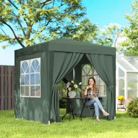 Outsunny Tonnelle de jardin extérieure tonnelle pliante pop-up réglable en hauteur protection UV 2 x 2 m vert foncé(m-2)