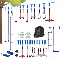 AIYAPLAY Parcours d'obstacles ninja pour enfants 10 accessoires 10 m slackline et sac de transport, bleu(m-12)