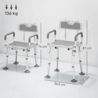 HOMCOM Tabouret de douche chaise de douche ergonomique hauteur réglable pieds antidérapants 56,5 x 53,5 x 87 cm blanc et gris(m-3)