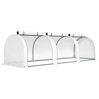 Outsunny Tunnelvormige kas, 3 ramen met ritssluiting, stalen frame, robuuste hoes, 295 x 100 x 80 cm, Wit(m-1)
