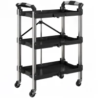 HOMCOM Werkzeug-Trolley, klappbarer 3-stufiger Werkzeugwagen, Kunststoff, Stahl, Schwarz(m-1)