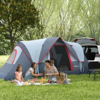 Outsunny Tente de camping familiale 5-6 pers. - tente tunnel étanche légère ventilée facile à monter - grande porte + 3 fenêtres - dim. 4,55L x 2,2l x 1,8H m fibre verre polyester oxford gris(m-10)