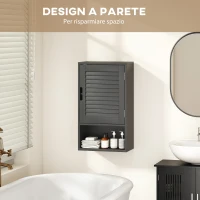 HOMCOM Armadietto Bagno a Parete con Ripiano Regolabile e Anta Ammortizzata, 40x20x60 cm, Nero(m-7)
