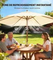 Outsunny Parasol de jardin extérieur parasol droit double toit Hexagonal Grande Taille de Jardin Ø 2,5 x 2,3H m Bois de Bambou crème(m-4)