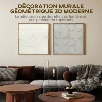 HOMCOM Lot de 2 tableaux abstraits 3D, décoration murale en bois géométrique, pour salon, chambre, bureau, 80 x 80 cm, blanc(m-4)