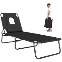 Outsunny Bain de Soleil Pliable transat inclinable 4 Positions Chaise Longue 3 Coussins fournis Noir(m-1)