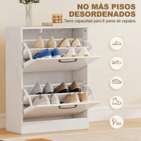 HOMCOM Zapatero Estrecho 2 Puertas de Alto Brillo Estantes Ajustables Diseño Mármol para 8 Pares de Zapatos 60x24x80 cm Blanco(m-4)