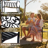 Outsunny Banc de jardin 3 places terrasse Style Cosy Chic 127L x 60l x 85H cm métal époxy anticorrosion Noir(m-5)
