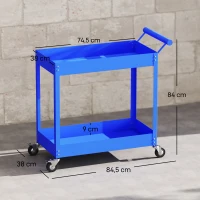 DURHAND Carrito de taller servante de 2 niveles, asa lateral y ruedas con freno, 84,5x38x84 cm, azul(m-3)