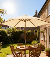 Outsunny Parasol de jardin extérieur parasol droit double toit Hexagonal Grande Taille de Jardin Ø 2,5 x 2,3H m Bois de Bambou crème(m-8)