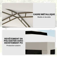 Outsunny Tonnelle barnum de jardin 3 x 3 m avec 4 moustiquaires amovibles - double toit - crème(m-5)