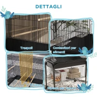 PawHut Gabbia per Uccelli da Interno con Vassoio, Ripiano e Ruote, Voliera in Acciaio per Cocorite, Canarini, Nero(m-7)