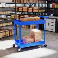 DURHAND Carrito de taller servante de 2 niveles, asa lateral y ruedas con freno, 84,5x38x84 cm, azul(m-4)
