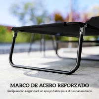 Outsunny Tumbona Plegable Reclinable con Ángulo Ajustable de 5 Posiciones para Jardín Exterior Piscina Terraza Camping Carga 120 kg 188x56x28 cm Negro(m-7)