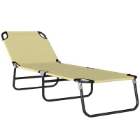 Outsunny Tumbona Plegable Reclinable con Ángulo Ajustable de 5 Posiciones para Jardín Exterior Piscina Terraza Camping Carga 120 kg 188x56x28 cm Beige(m-1)