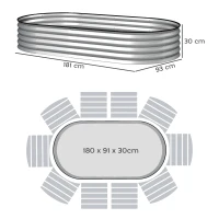 Outsunny Jardinière surélevée galvanisée en acier lit de jardin bordure caoutchouc 181 x 93 x 30 cm argent(m-3)