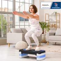 Stepper Fitness Aerobic - Aosom.fr x FFHandball - hauteur reglable surface antiderapante 80 x 31 x 20 cm noir bleu(m-2)
