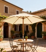Outsunny Parasol de jardin extérieur parasol droit double toit Hexagonal Grande Taille de Jardin Ø 2,5 x 2,3H m Bois de Bambou crème(m-9)