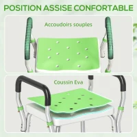 HOMCOM Tabouret de douche pour personnes âgées et handicapées avec accoudoirs, hauteur réglable, patins antidérapants, vert(m-5)
