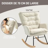 HOMCOM Fauteuil à bascule, rocking chair en chenille, dossier et assise larges rembourrés, accoudoirs, 71 x 98,5 x 97 cm, beige(m-5)