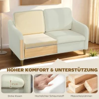 HOMCOM Sofa 2 Sitzer kleine Couch mit Sherpa-Fleece-Optik 137 cm für Wohnzimmer Cremeweiß(m-4)