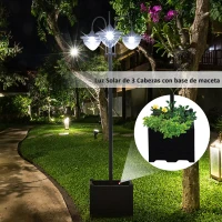 Outsunny Farol Solar de Jardín con 18 Luces LED Blanca Fría 6000K IP44 para Camino Terraza Patio 60x55x189 cm Negro(m-7)