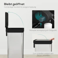 HOMCOM 60 L Mülleimer mit Fußpedal, Edelstahl-Abfalleimer mit sanft schließendem Deckel, Silberfarben(m-6)