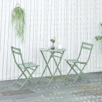Outsunny salon de jardin 2 personnes - ensemble table bistrot chaise jardin pliable - ensemble bistrot de jardin - table ronde Ø 60 cm avec 2 chaises pliantes - métal thermolaqué vert(m-10)