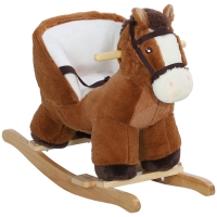 AIYAPLAY Schaukelpferd mit Geräuschen, weiche Füllung, Holzrahmen, 68x33x45 cm, Braun/Creme