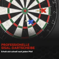 SPORTNOW Dartscheibe Dartboard-Set mit Schutzring, 6 Dartpfeile mit Stahlspitzen, Sisal, Kunststoff, Schwarz(m-6)