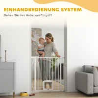 PawHut Treppenschutzgitter Türschutzgitter mit Katzenklappe ohne Bohren 75-85 cm aus Stahl für Hunde, Treppen, Tür, Weiß(m-6)
