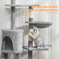 PawHut Kratzbaum Katzenbaum mit Höhle, 4 Spielzeuge, Sisalstämme, große Plattform, Treppe, für Katzen unter 5 kg, Grau(m-7)