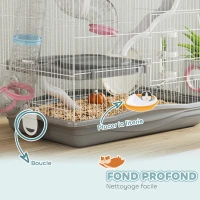 PawHut Cage hamster, cage rongeur à 3 niveaux, roue d'exercice, tunnel, gamelle, niche et rampe d'accès, 45 x 30 x 45 cm, gris(m-7)