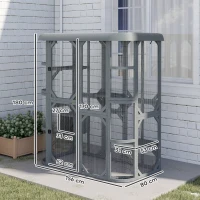 PawHut Catio Outdoor Cat Enclosure,  Wooden Cat House with Platforms, Condo and Waterproof Cover for 2–3 Kittens, Grey(m-3)