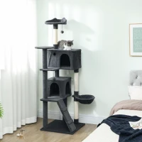 PawHut 180cm Large Cat Tree Tower with Sisal Scratching Posts, Condos, Plush Perches, Hammock, Ladder, Dark Grey(m-2)