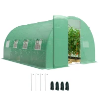 Outsunny Invernadero túnel de jardín 12 m², invernadero túnel 295x400x200cm puerta y 8 ventanas, cubierta PE 140 g/m² verde(m-7)